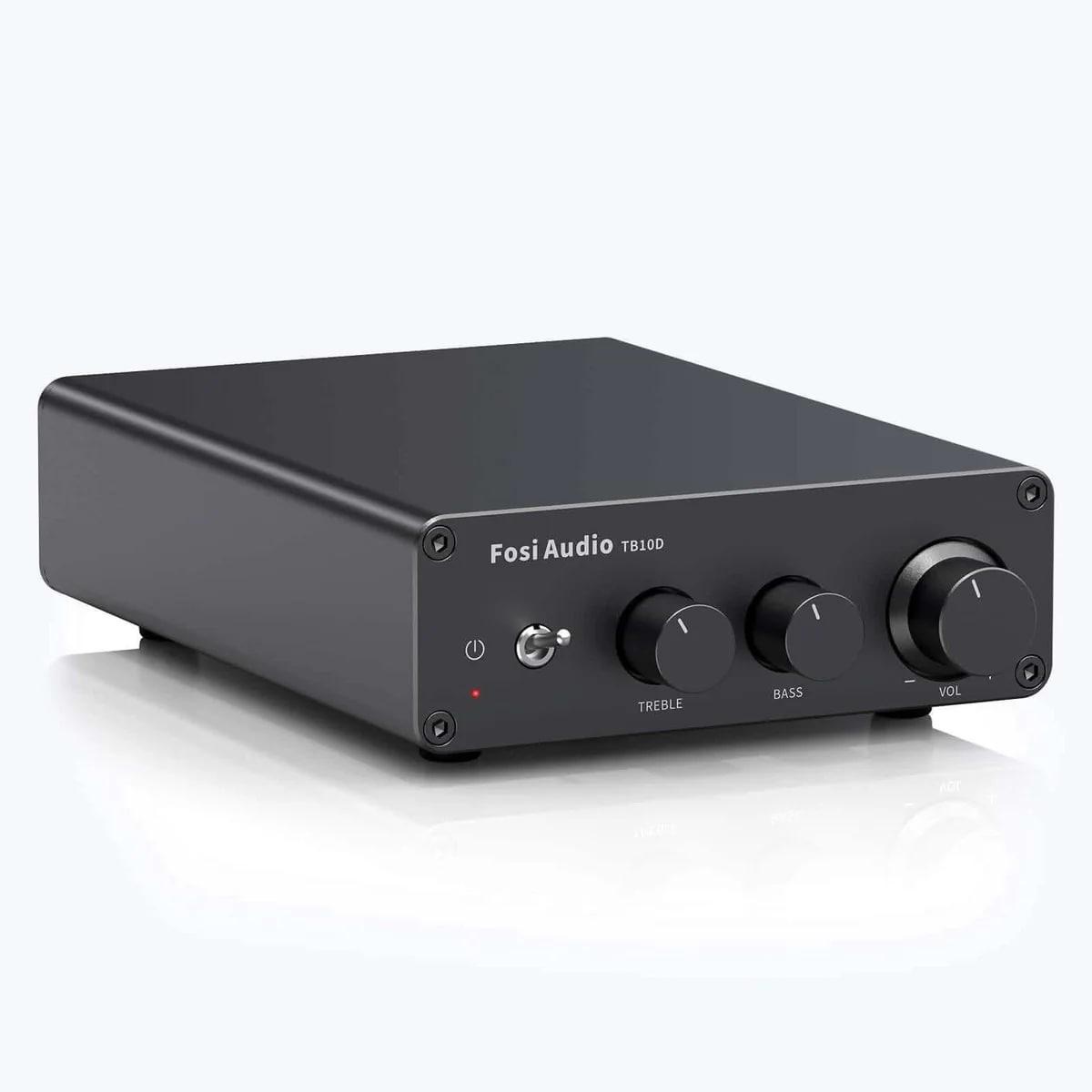 Fosi Audio TB10D kompakt klasse-D stereoforstærker med orange knapper