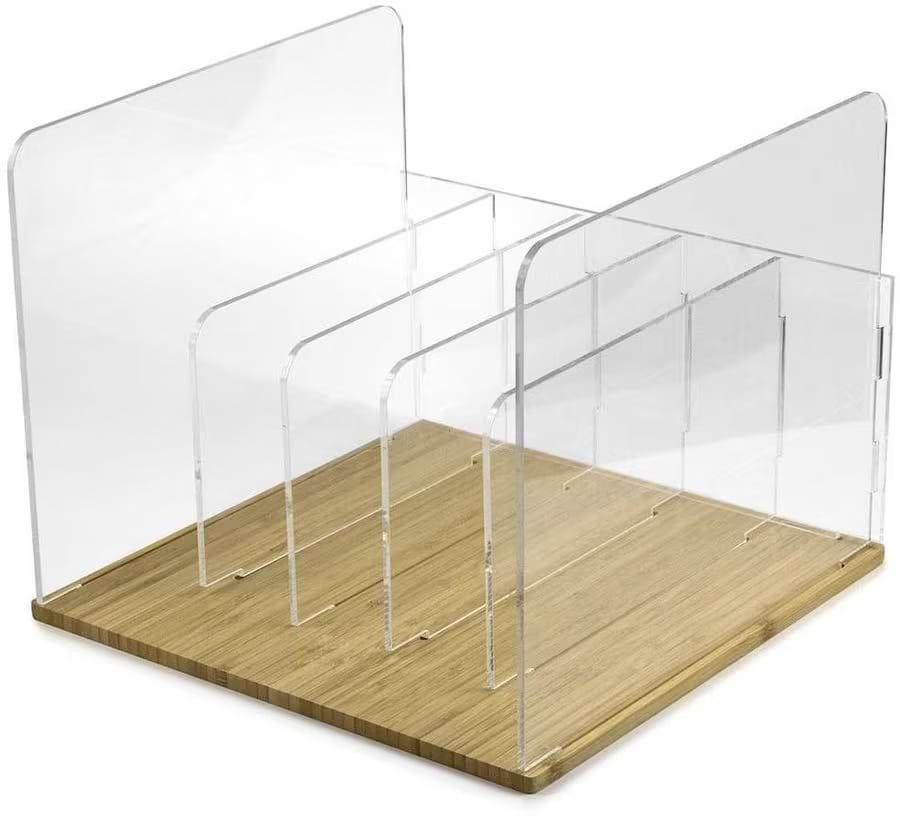 NorStone Vinyl L PR pladeopbevaringshylde i bambus og plexiglas med fem rum
